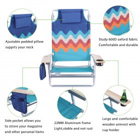 Alpha Camp Set of 2 Aluminum Oversized Portable Folding Beach Chairs with 5-Position & Wood Armrests, Wave Pattern