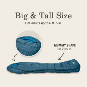 Coleman Tidelands 30 Big & Tall Mummy Insulated Sleeping Bag, Blue