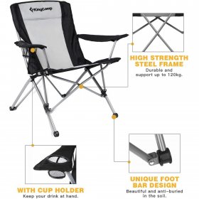 KingCamp Folding Camping Chair Heavy Duty Oversize Folding Chair Large-Size for Adult Black
