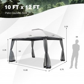 Costway 10x12 FT 2-Tier Patio Gazebo Canopy Netting Heavy-Duty Metal Easy-Setup Outdoor