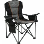 Alpha Camp Foldable Camping Chair Oversized Padded Heavy Duty Portable Quad Chair with Cooler Bag & Cup Holder Supports 450lbs, Black and Gray,Adult