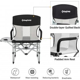 KingCamp 2 Pack Camping Chair Heavy Duty Folding Mesh with Handle and Side Table for Adult, Black
