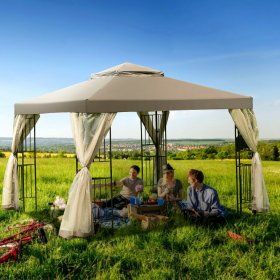 Costway Outdoor 10'x10' Gazebo Canopy Shelter Awning Tent Patio Screw-free structure Garden