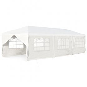 10 x 30 Feet Outdoor Canopy Tent with 6 Removable Sidewalls and 2 Doorways-White