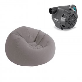 Intex Inflatable Beanless Bag Chair, Grey & Intex 120-Volt Electric Air Pump