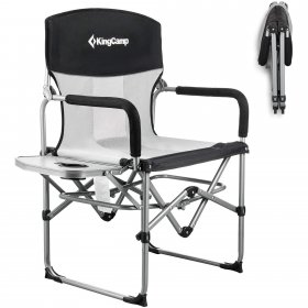 KingCamp Folding Camping Chairs Heavy Duty Directors Chair with Side Table Black