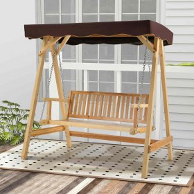 Costway 2 Person Wooden Garden Canopy Swing A-frame with Weather-resistant Canopy