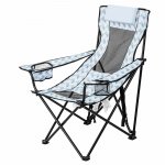 Ozark Trail Lounge Camp Chair with Detached Footrest, Blue and White Geo Design, Padded Headrest, Adult