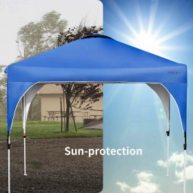 Costway 10x10 FT Outdoor Pop Up Tent Canopy Height Adjustable Sun Shelter W/ Roller Bag Blue