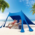 Costway 10 x 10 FT Beach Sunshade Canopy UPF50+ with Carry Bag &8 Sandbags &3 Shovels