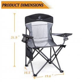 Alpha Camp Oversized Camping Chair Portable Folding Chair Heavy-Duty Steel Frame Mesh Chair with Cup Holder Suitable for Outdoor Fishing Camping, Black