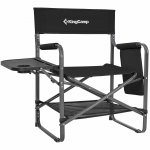 KingCamp Padded Outdoor Folding Director Chair with Table & Pockets, Black