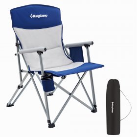 KingCamp Padded Outdoor Camping Chair with Cupholder & Pocket, Blue/Grey