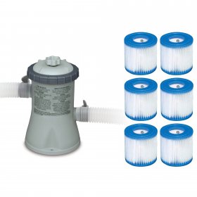 Intex 330 GPH Easy Set Pool Filter Pump & Type H Filter Cartridge (6 Pack)