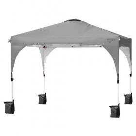 10 x 10 Feet Outdoor Pop-up Camping Canopy Tent with Roller Bag-Gray