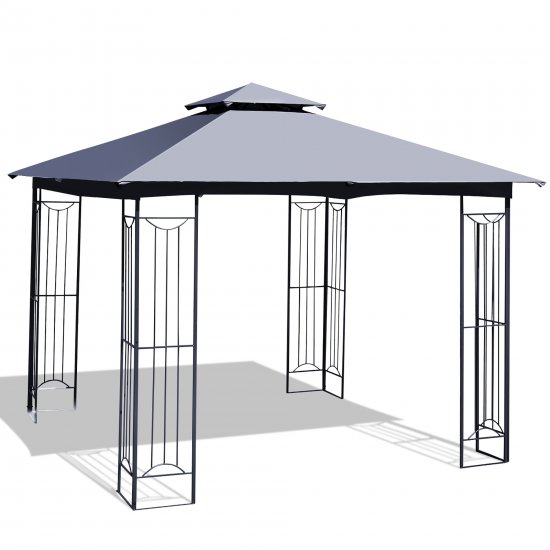 Costway 10\' x 10\' Patio Canopy Gazebo Outdoor 2-Tier Steel Tent Heavy-Duty L-Shaped