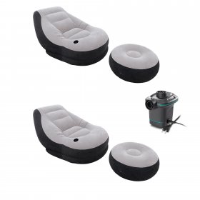 Intex Ultra Lounge Chair 2/ Cup Holder & Ottoman Set (2 Pack) 120V Air Pump