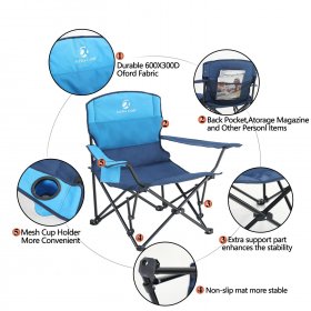 Alpha Camp Camping Chair Portable Folding Camping Chair Adult Steel Frame Collapsible Lawn Chair with Cup Holder, Blue