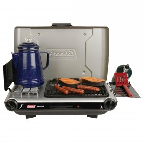 Coleman Tabletop Propane Gas Camping 2-in-1 Grill/Stove 2-Burner, Gray, 2000038016