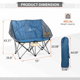 Alpha Camp Folding Camping Chair Oversized Loveseat Double Chair Support Up to 450Lbs