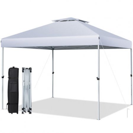 2-Tier 10 x 10 Feet Pop-up Canopy Tent with Wheeled Carry Bag-White