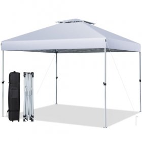 2-Tier 10 x 10 Feet Pop-up Canopy Tent with Wheeled Carry Bag-White