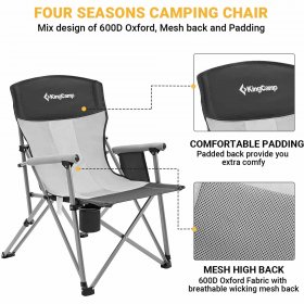 KingCamp Outdoor Camping Folding Chair Heavy Duty Breathable Mesh Back Lawn Chairs for Adults with Cup Holder Black