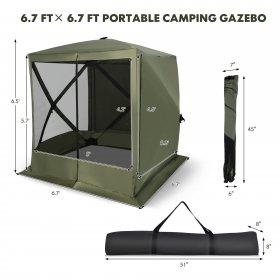Costway 6.7 FT x 6.7 FT 4-Panel Pop up Camping Gazebo Quick-Set with 2 Sunshade Cloths