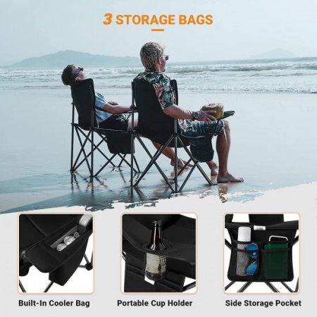 KingCamp Oversized Outdoor Camping Folding Chair, Ultralight Collapsible Padded Arm Chair for Adults, Supports 300 lbs,Black