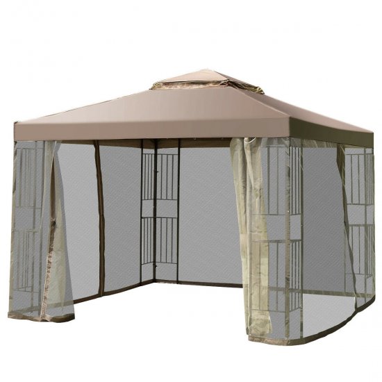 Costway Outdoor 10\'x10\' Gazebo Canopy Shelter Awning Tent Patio Screw-free structure Garden