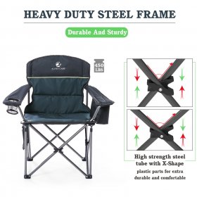 Alpha Camp Oversized Camping Chair Portable Padded Quad Chair Heavy Duty Lawn Chair Steel Frame Arm Chair with Cooler 450LBS Weight Capacity Suitable for Outdoor Camping, Green,Adult