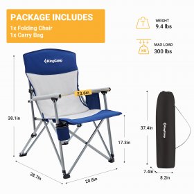 KingCamp Padded Outdoor Camping Chair with Cupholder & Pocket, Blue/Grey
