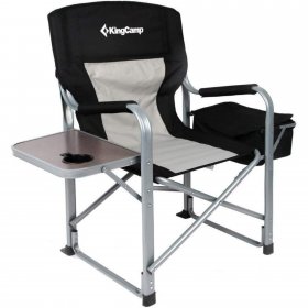 KingCamp Camping Chairs Folding Director Chairs Oversize Padded Seat with Side Table Cooler Bag for Adult Black