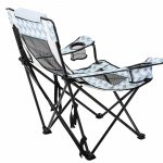 Ozark Trail Lounge Camp Chair with Detached Footrest, Blue and White Geo Design, Padded Headrest, Adult