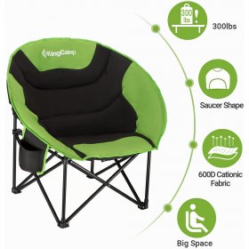 KingCamp Folding Camping Saucer Chairs Oversized Moon Round Sports Outdoor Chairs with Cup Holder for Adults Green