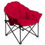 Alpha Camp Oversized Foldable Camping Chair Padded Saucer Moon Chair With Cup Holder