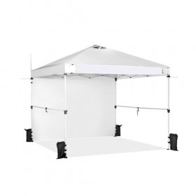 10 x 10 Feet Foldable Commercial Pop-up Canopy with Roller Bag and Banner Strip-White