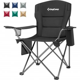 KingCamp Oversized Outdoor Camping Folding Chair, Ultralight Collapsible Padded Arm Chair for Adults, Supports 300 lbs,Black