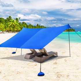 10 Foot Ride 9 Foot Family Beach Tent Canopy Sunshade with 4 Poles-Blue
