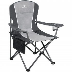 Alpha Camp Camping Chair Oversized Portable Folding Chair Heavy-Duty Steel Frame Support 350 LBS, Black Grey