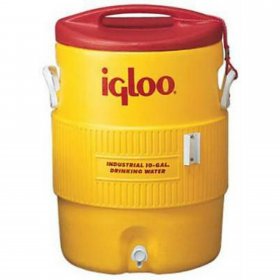 10 Gallon Industrial Water Cooler; Safety Yellow and Red; With Spigot