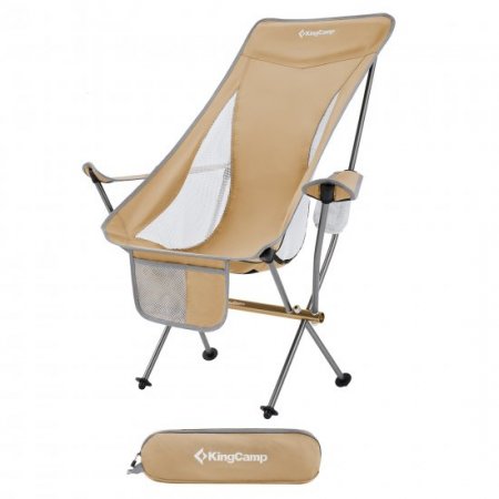 KingCamp Lightweight Highback Camping Chair with Cupholder & Pocket, Khaki