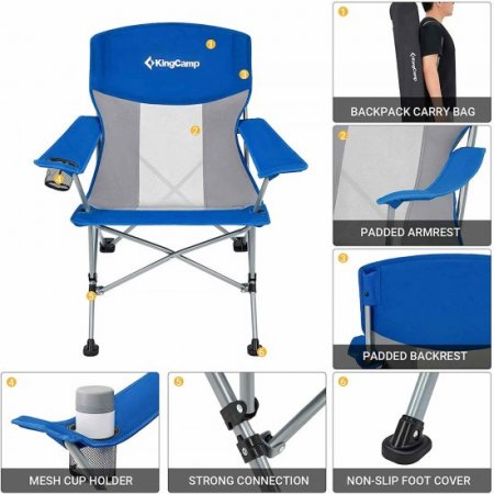 KingCamp Folding Camping Chairs Portable Lightweight Lawn Chairs with Cup Holder Supports 300 lbs for Adult Blue