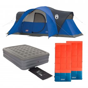 Coleman 8 Person Tent,18" Airbed, Queen & 40 Degree F Sleeping Bag (2 Pack)