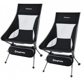 KingCamp 2 Pack High Back Camping Chairs Lightweight Extra Wide Folding Chairs with Carry Bag Black for Adult