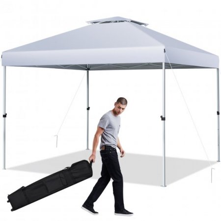 Costway 2-Tier 10' x 10' Pop-up Canopy Tent Instant Gazebo Adjustable Carry Bag with Wheel White