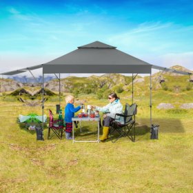 10 x 17.6 Feet Outdoor Instant Pop-up Canopy Tent with Dual Half Awnings-Gray