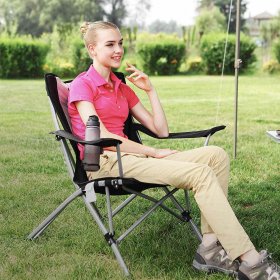 KingCamp Folding Camping Chair Heavy Duty Oversize Folding Chair Large-Size for Adult Black