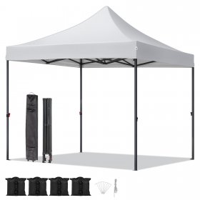 Ktaxon 10x10ft Pop Up Canopy Tent Instant PVC Coated Shelter with Wheeled Carry Case 4 Sand Bags White Top