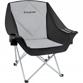 KingCamp Oversized Folding Camping Chair Portable Saucer Round Chairs Outdoor Padded Sofa Chair for Adult, Black